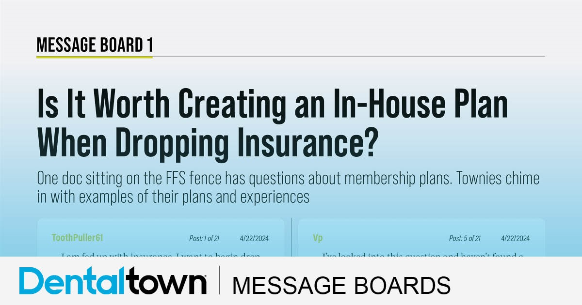 Is It Worth Creating an In-House Plan When Dropping Insurance? One doc sitting on the FFS fence has questions about membership plans. Townies chime in with examples of their plans and experiences.