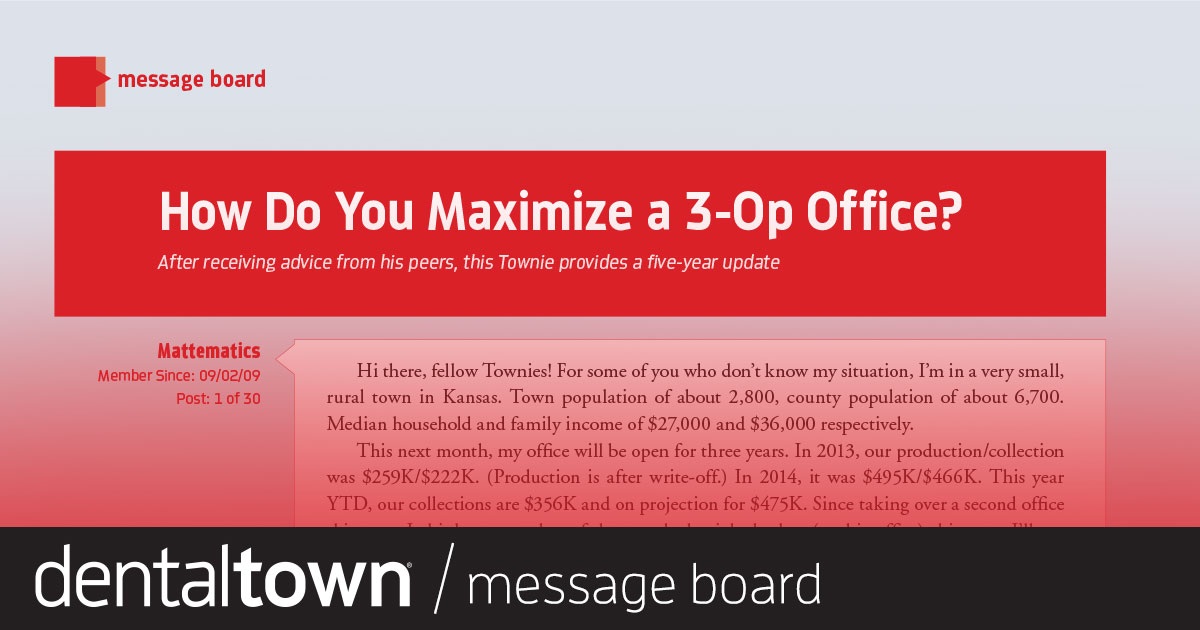 How Do You Maximize  a 3-Op Office? After receiving advice from his peers,  this Townie provides a five-year update.
