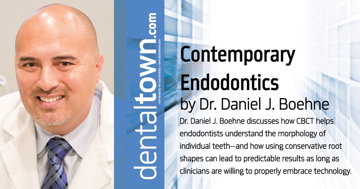 Contemporary Endodontics Dr. Daniel J. Boehne discusses how CBCT helps endodontists understand the morphology of individual teeth—and how using conservative root shapes can lead to predictable results as long as clinicians are willing to properly embrace technology.