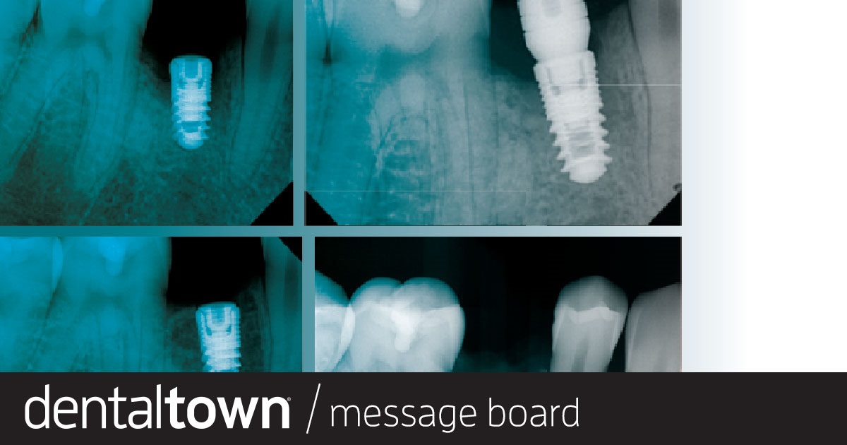 Failure? The periapical hints at a doomed implant, but the bitewing shows another story for this 19-year-old patient. Townies discuss whether this is a defect, a less-than-ideal finish or just a misread