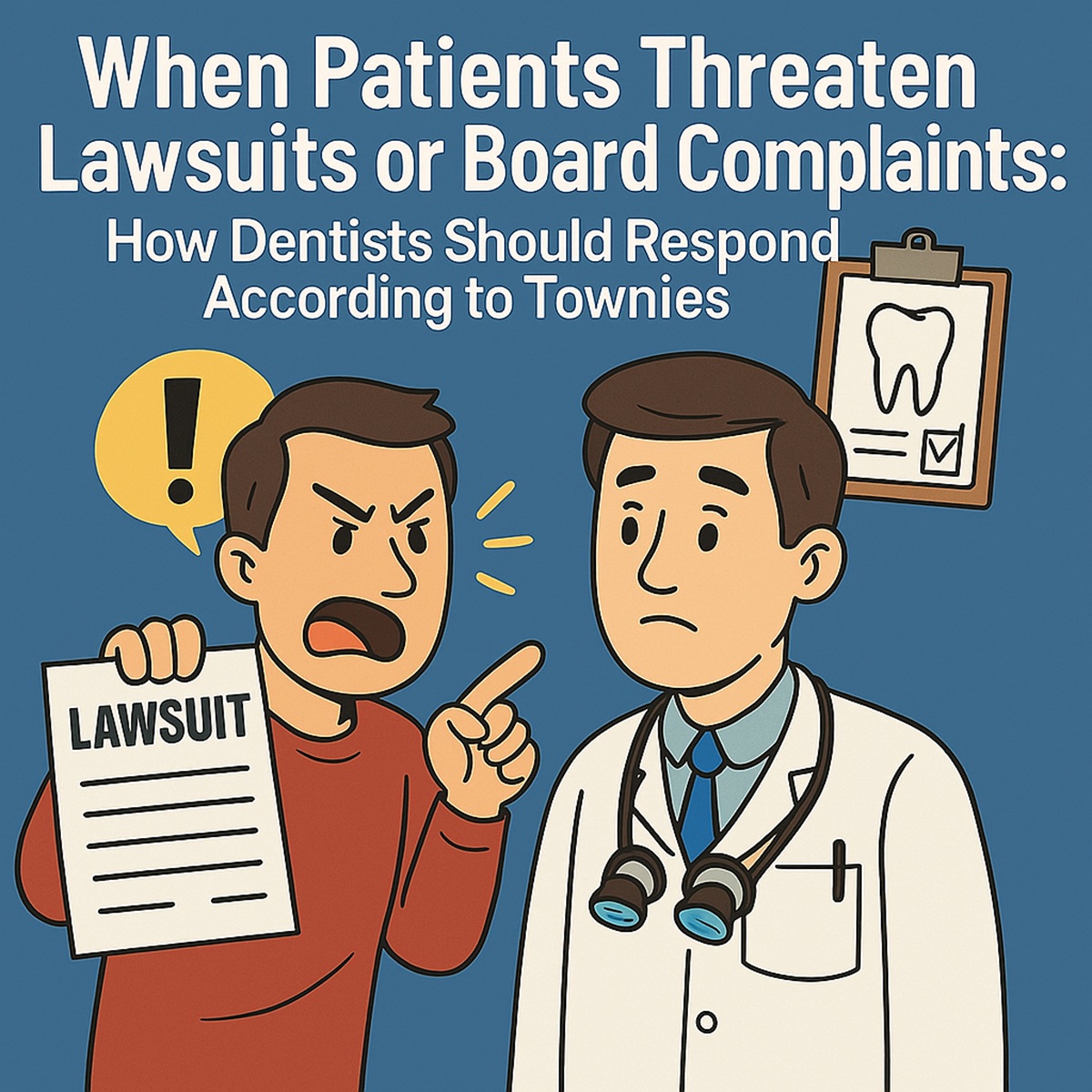 When Patients Threaten Lawsuits or Board Complaints How dentists should respond according to Townies 