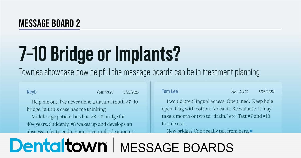 7–10 Bridge or Implants? Townies showcase how helpful the message boards can be in treatment planning