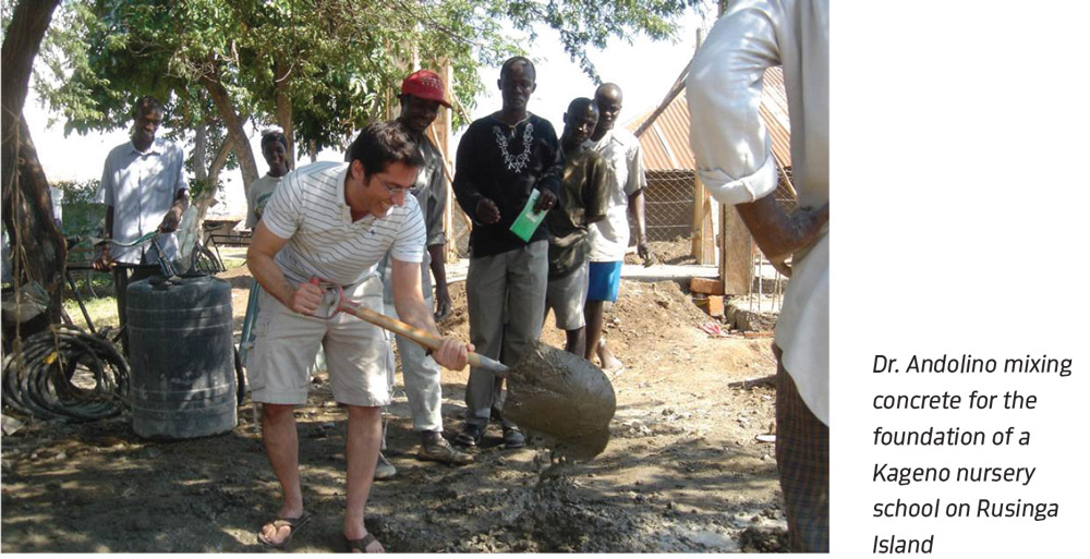 Dr. Andolino mixing concrete for the foundation of a Kageno nursery school