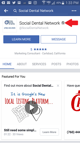 Facebook Page Verification Badge for Dentists